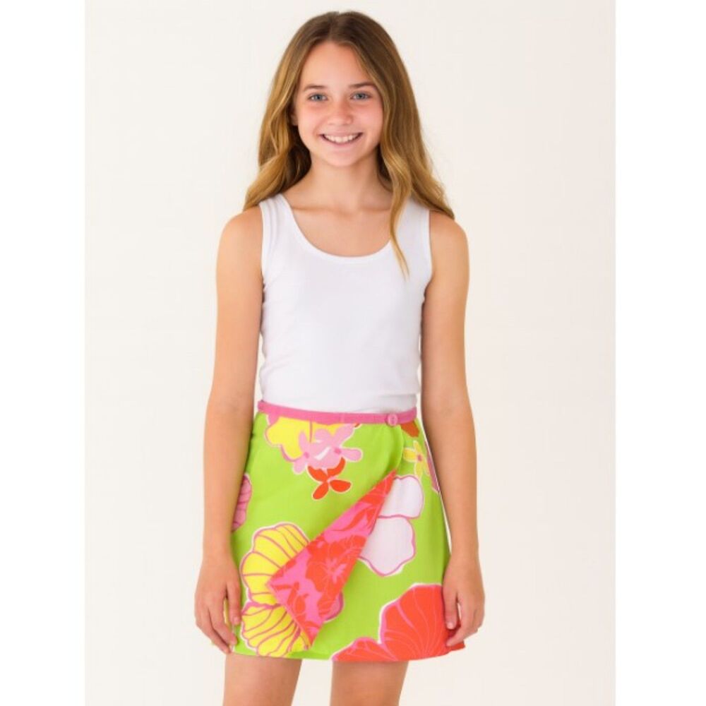 Lilly Pulitzer Wrap Skirt White Label Floral 2 in 1 Reversible Girls Size 7